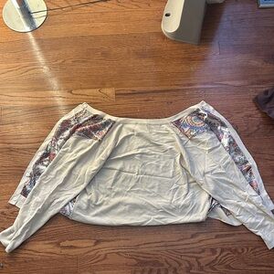 Cream Long-Sleeve Top with Paisley Accents